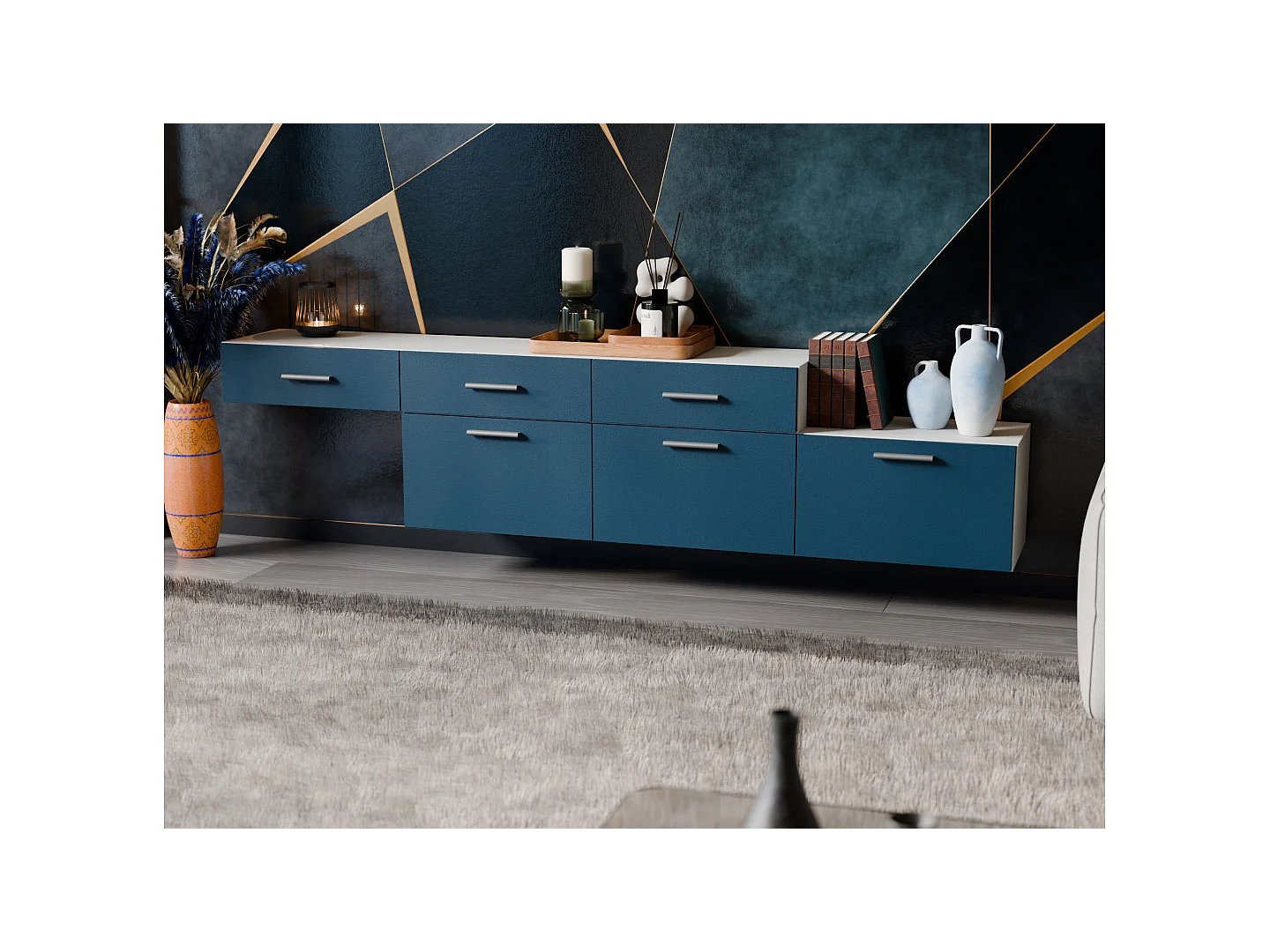 Commode modulable Multi-Smart 180–240 cm, sur pied ou suspendue, tiroirs et étagères, spacieuse et moderne quincaillerie de haute qualité