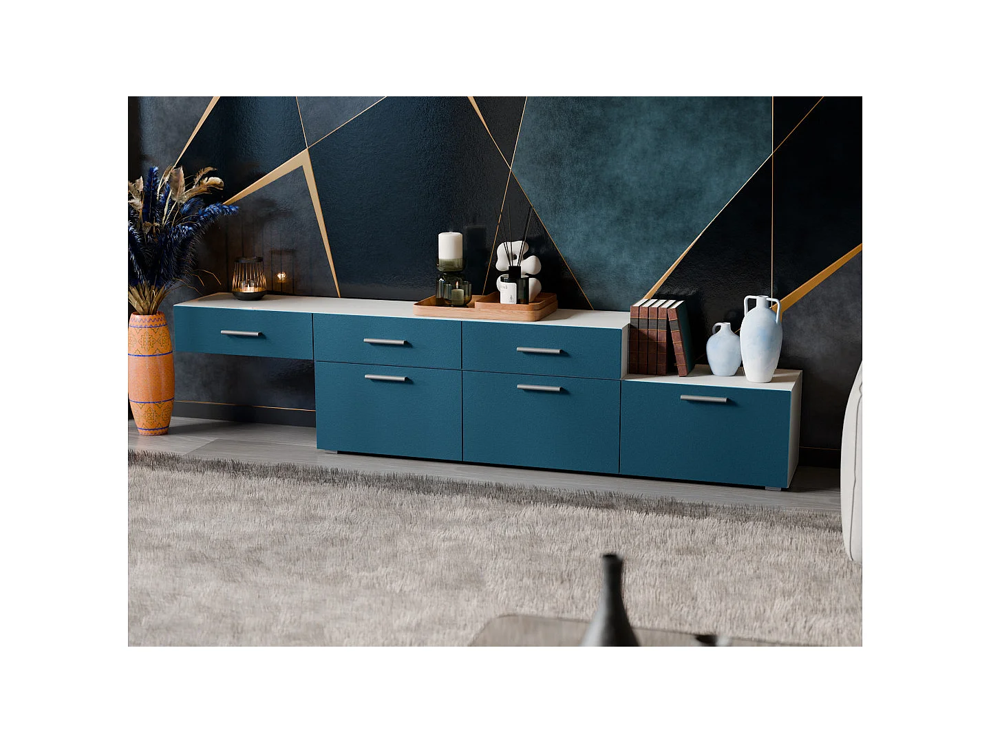 Commode modulable Multi-Smart 180–240 cm, sur pied ou suspendue, tiroirs et étagères, spacieuse et moderne quincaillerie de haute qualité