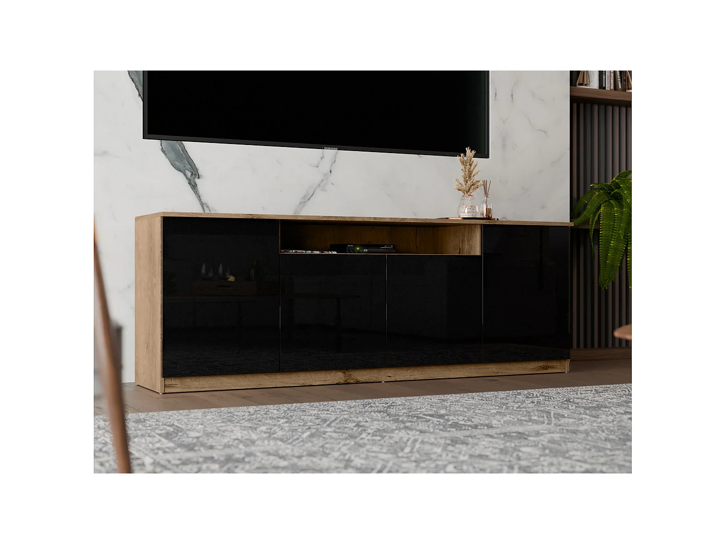 Commode moderne 200 cm avec système push-to-open, grande armoire de rangement pour salon quincaillerie de haute qualité