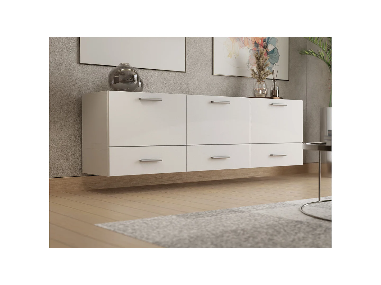 Commode modulable Multi-Smart 180–240 cm, sur pied ou suspendue, tiroirs et étagères, spacieuse et moderne