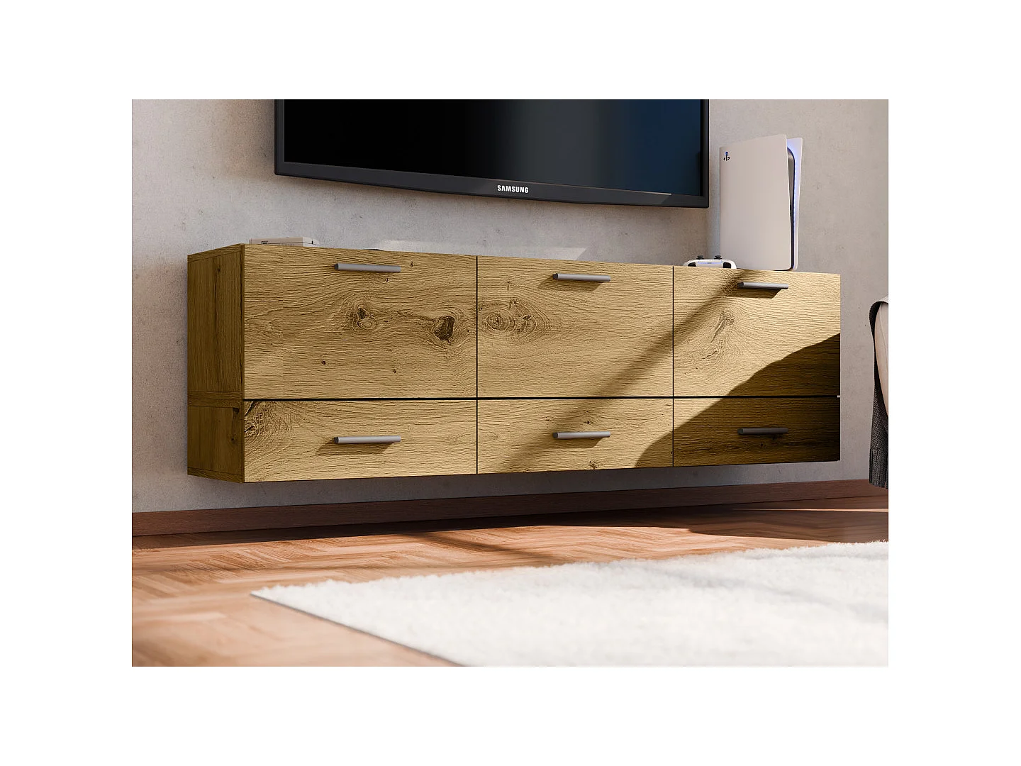 Commode modulable Multi-Smart 180–240 cm, sur pied ou suspendue, tiroirs et étagères, spacieuse et moderne