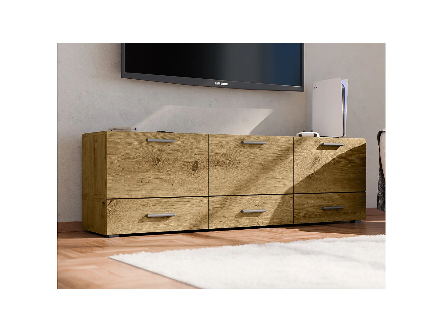 Commode modulable Multi-Smart 180–240 cm, sur pied ou suspendue, tiroirs et étagères, spacieuse et moderne