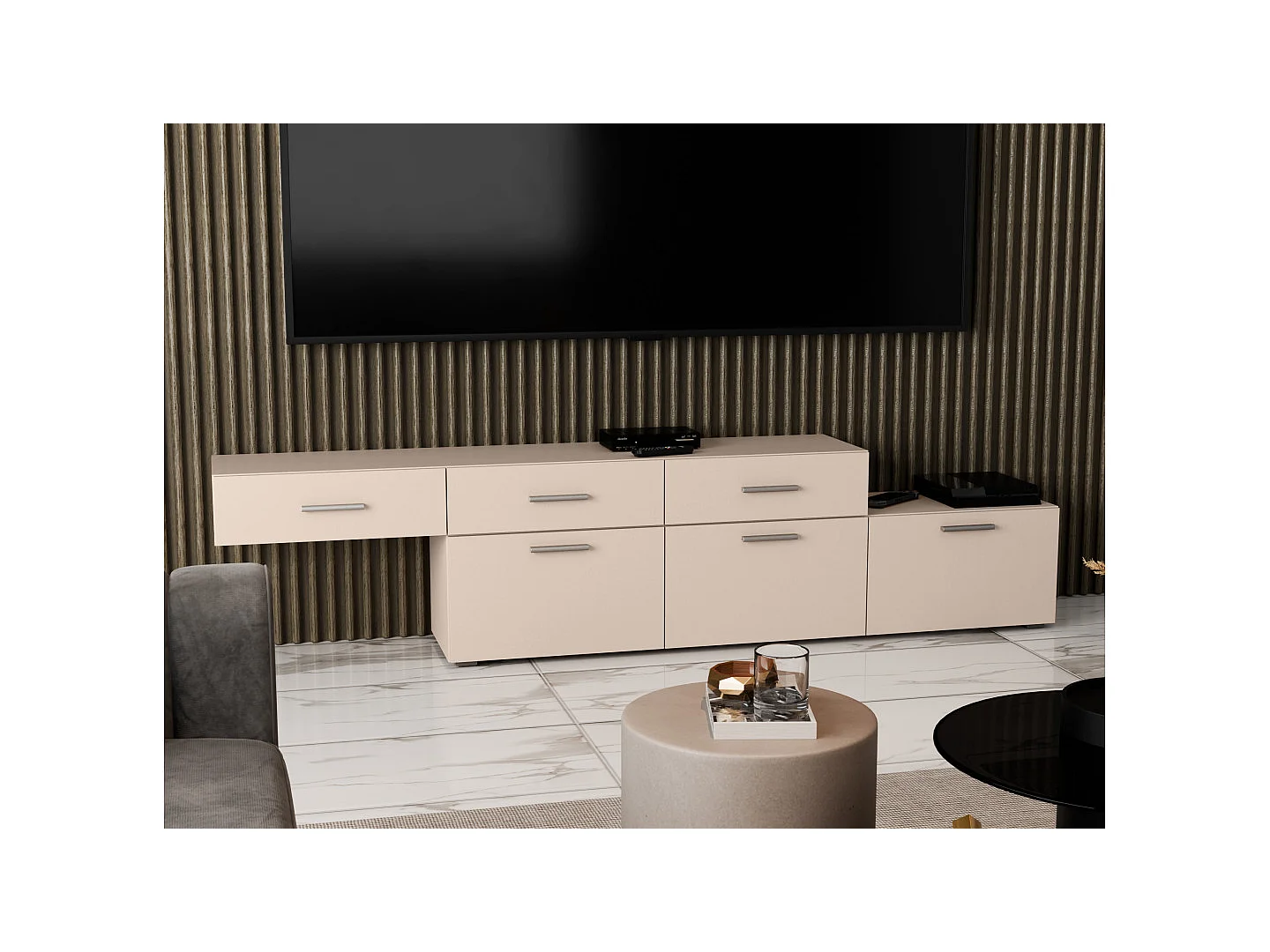 Commode modulable Multi-Smart 180–240 cm, sur pied ou suspendue, tiroirs et étagères, spacieuse et moderne quincaillerie de haute qualité