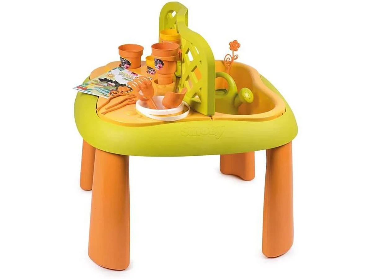 SMOBY Silence ça Pousse - Table de jardinage enfant (Vert/Orange) - Fabriqué en France