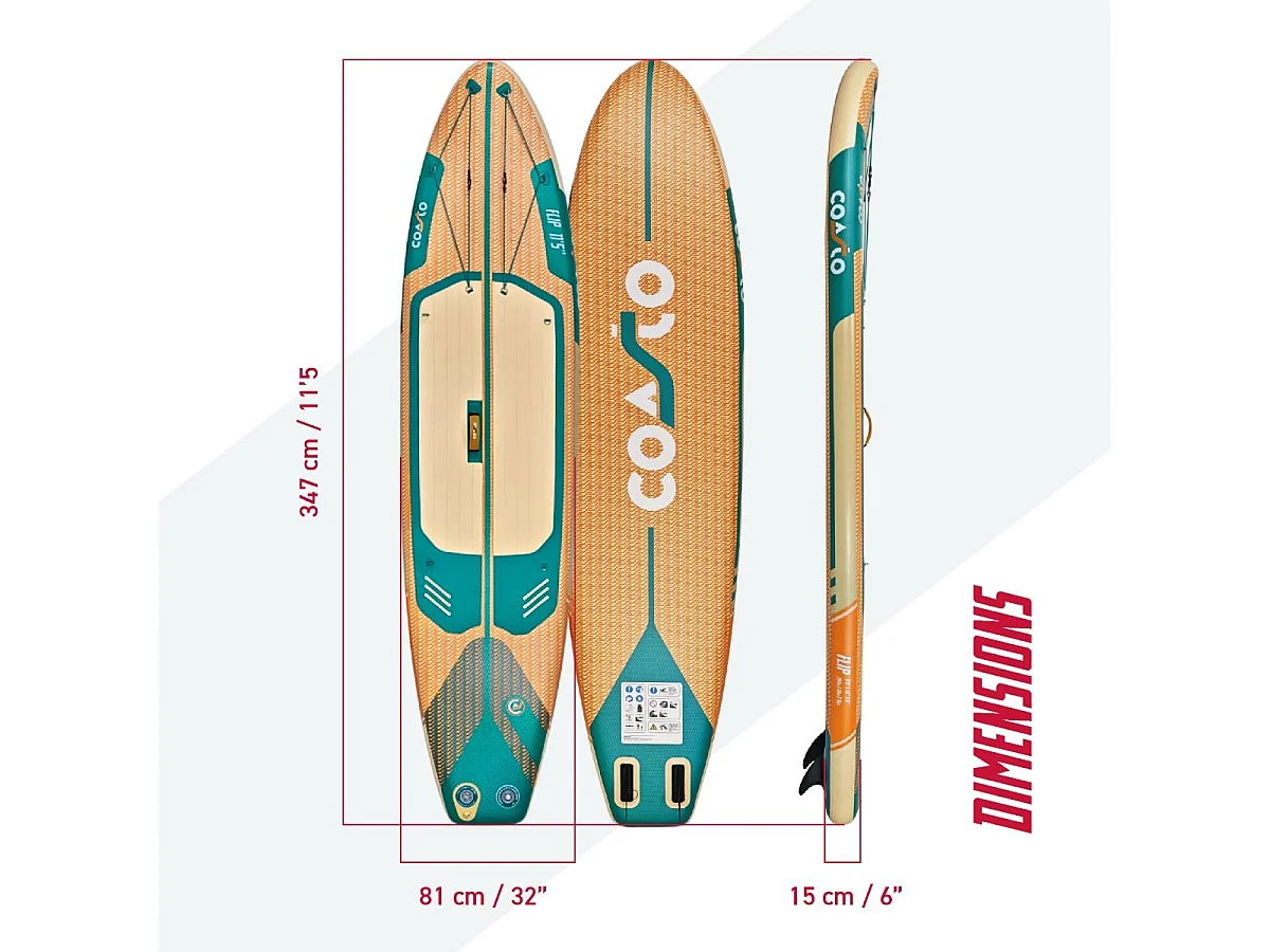 Coasto Flip 11'5 - SUP gonfiabile all-round - 347x81x15cm - 150kg - Attrezzatura di alto livello - Comfort e scorrevolezza