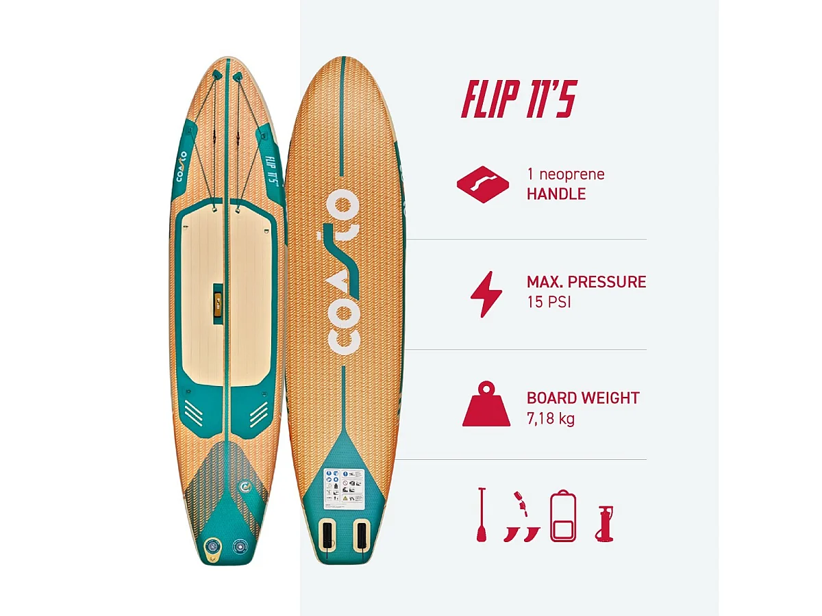 Coasto Flip 11'5 - SUP gonfiabile all-round - 347x81x15cm - 150kg - Attrezzatura di alto livello - Comfort e scorrevolezza