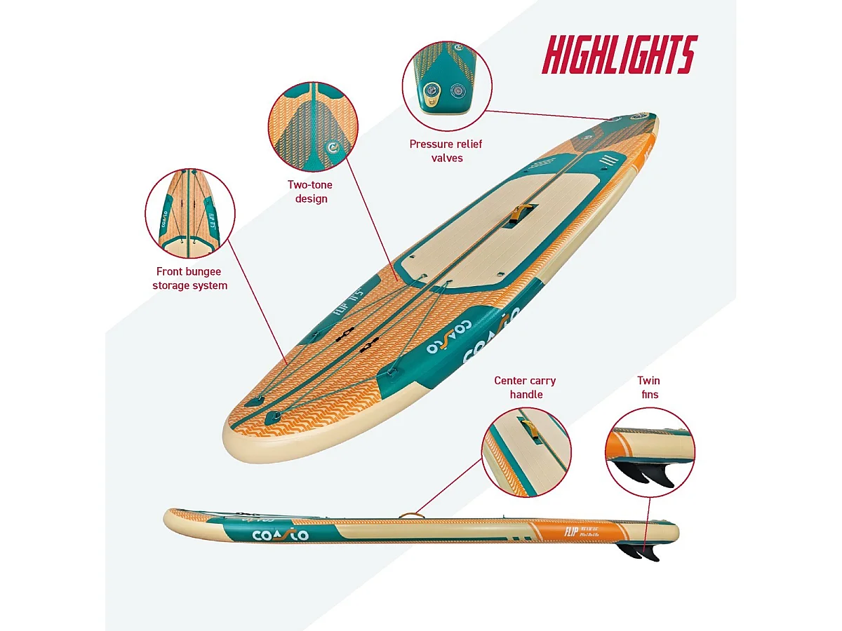 Coasto Flip 11'5 - SUP gonfiabile all-round - 347x81x15cm - 150kg - Attrezzatura di alto livello - Comfort e scorrevolezza
