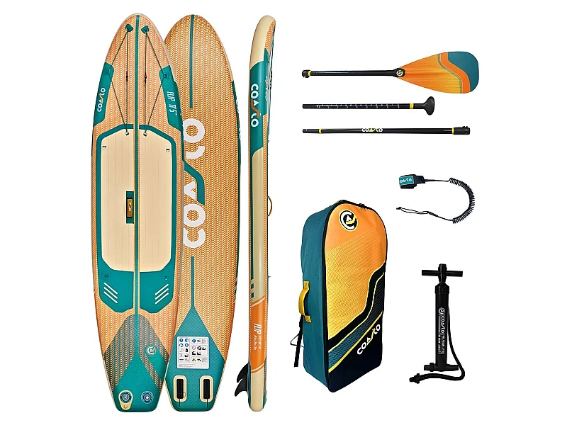 Coasto Flip 11'5 – Aufblasbares SUP - Hybrid-Carbon-Paddel - 347x81x15 cm - 150 kg - Komplettausstattung - Komfort und Gleitfähigkeit