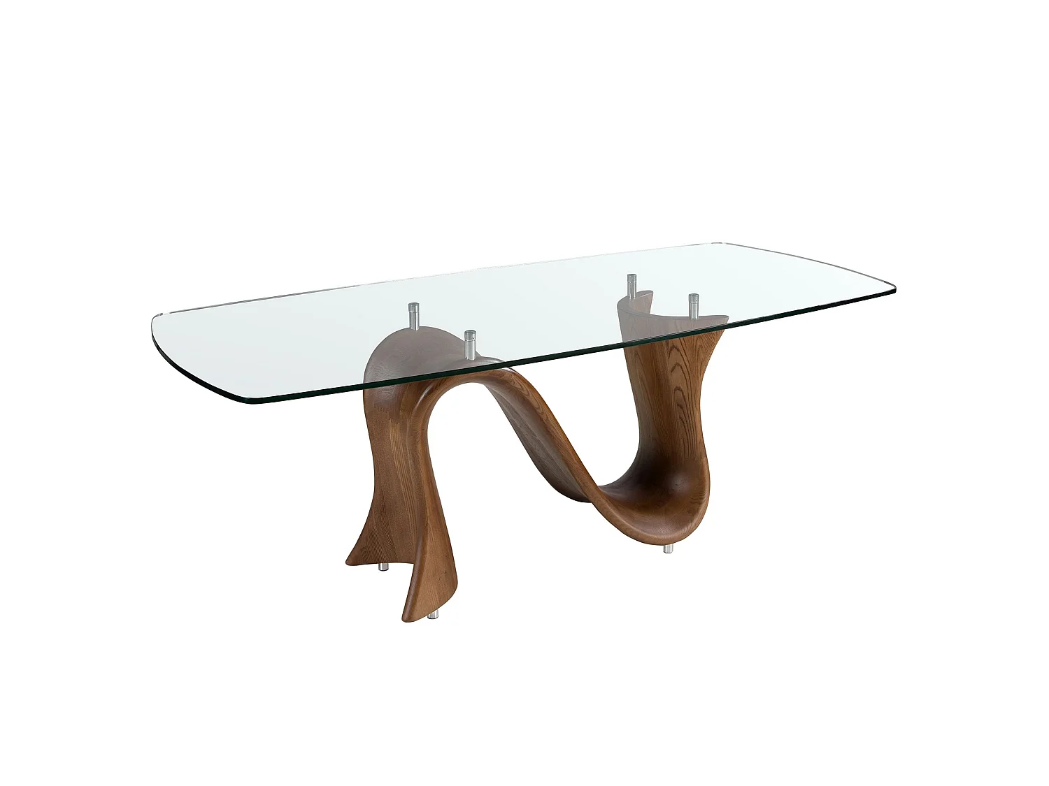Table à manger ovale en forme de tonneau en verre trempé et noyer 1197 ANGEL CERDA