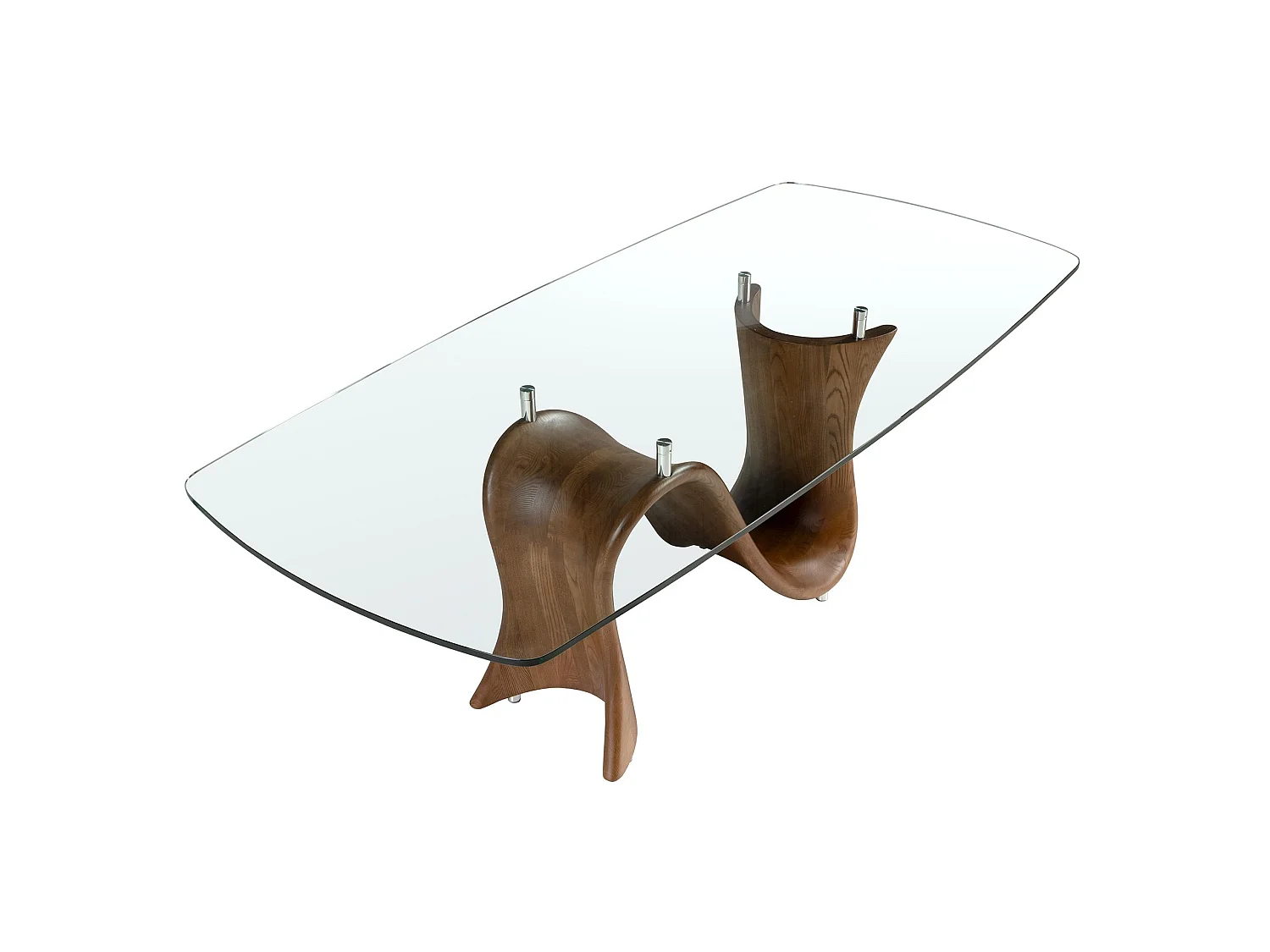 Table à manger ovale en forme de tonneau en verre trempé et noyer 1197 ANGEL CERDA
