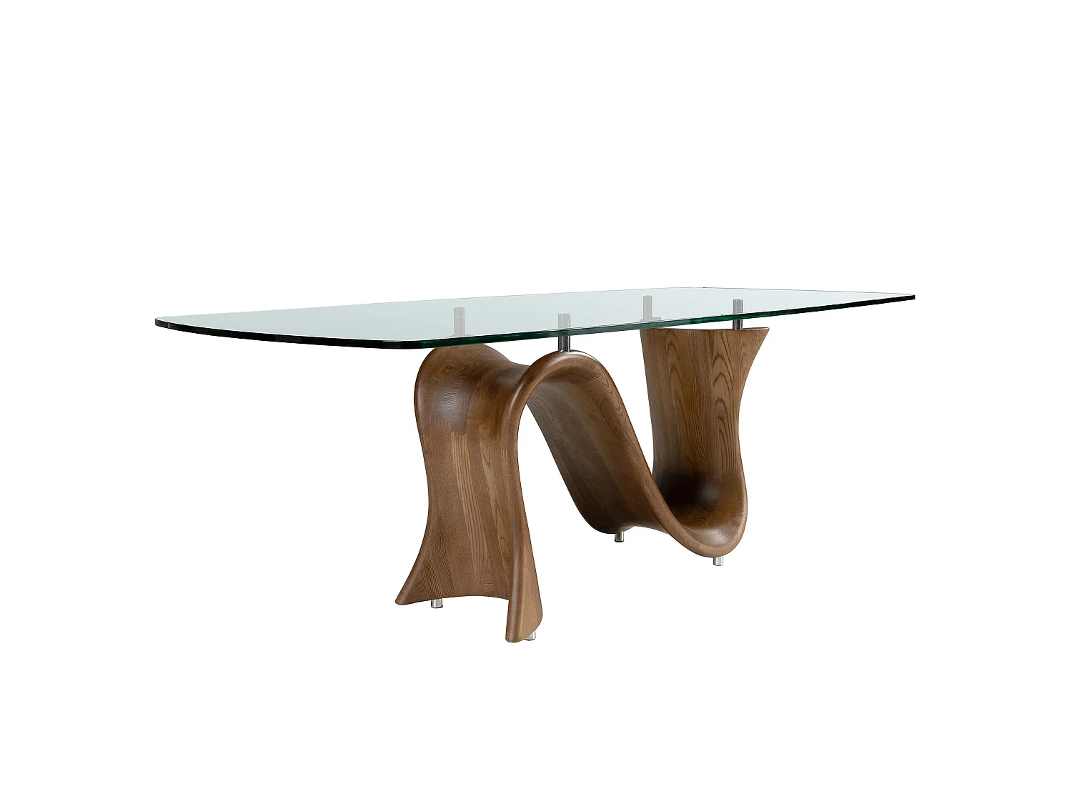 Table à manger ovale en forme de tonneau en verre trempé et noyer 1197 ANGEL CERDA