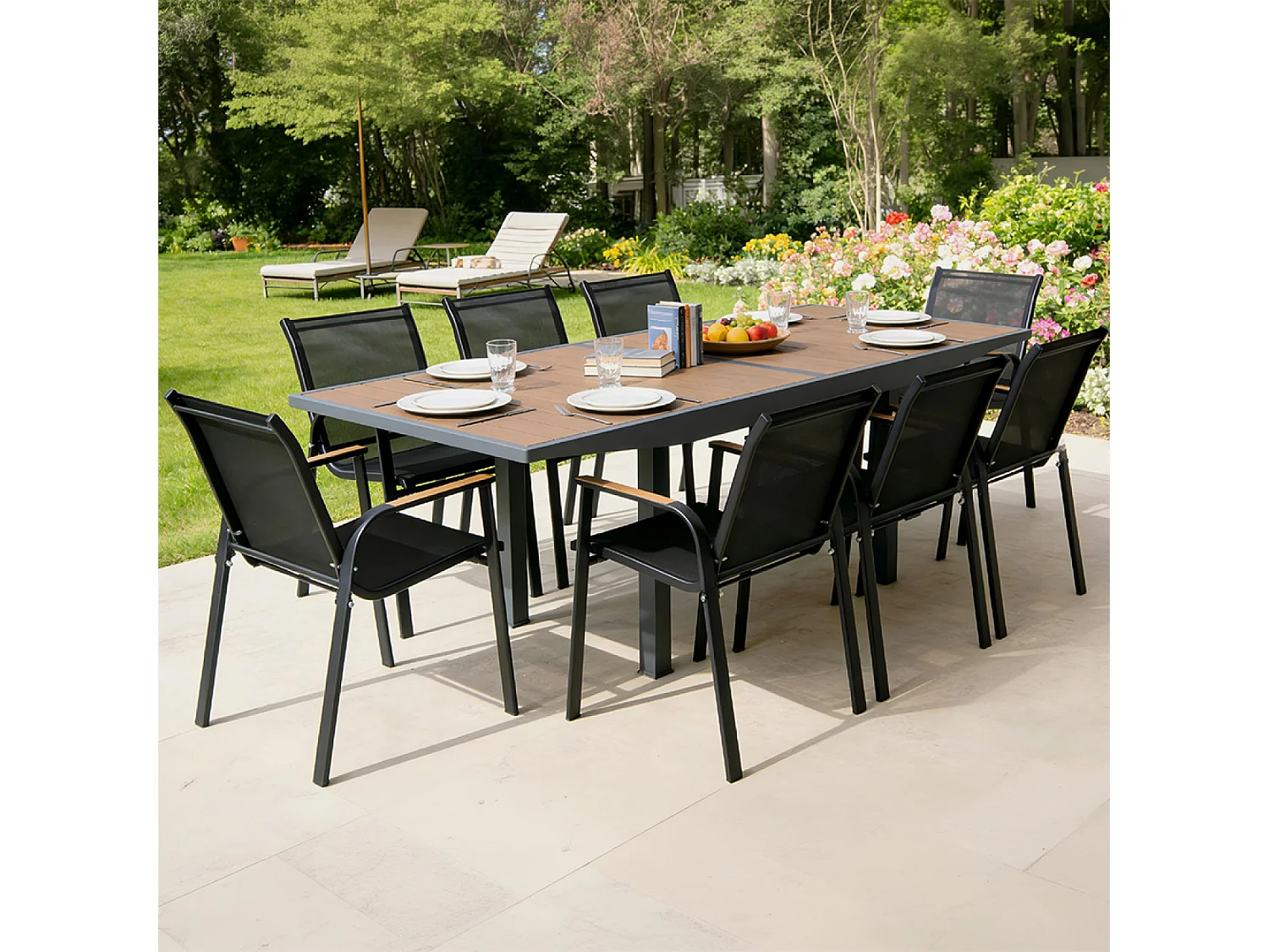 Salon de jardin 8 places en aluminium et bois d'eucalyptus NIDO