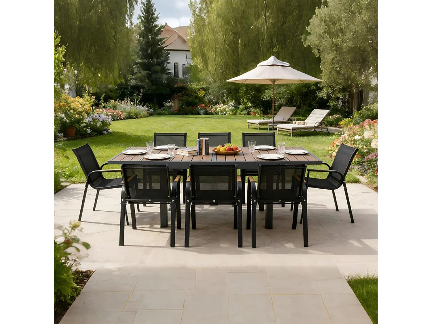 Salon de jardin 8 places en aluminium et bois d'eucalyptus NIDO