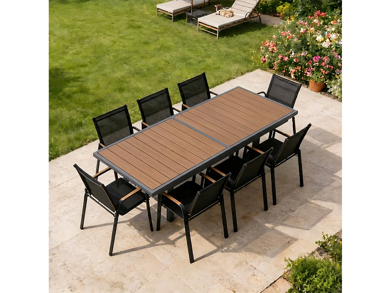 Salon de jardin 8 places en aluminium et bois d'eucalyptus NIDO
