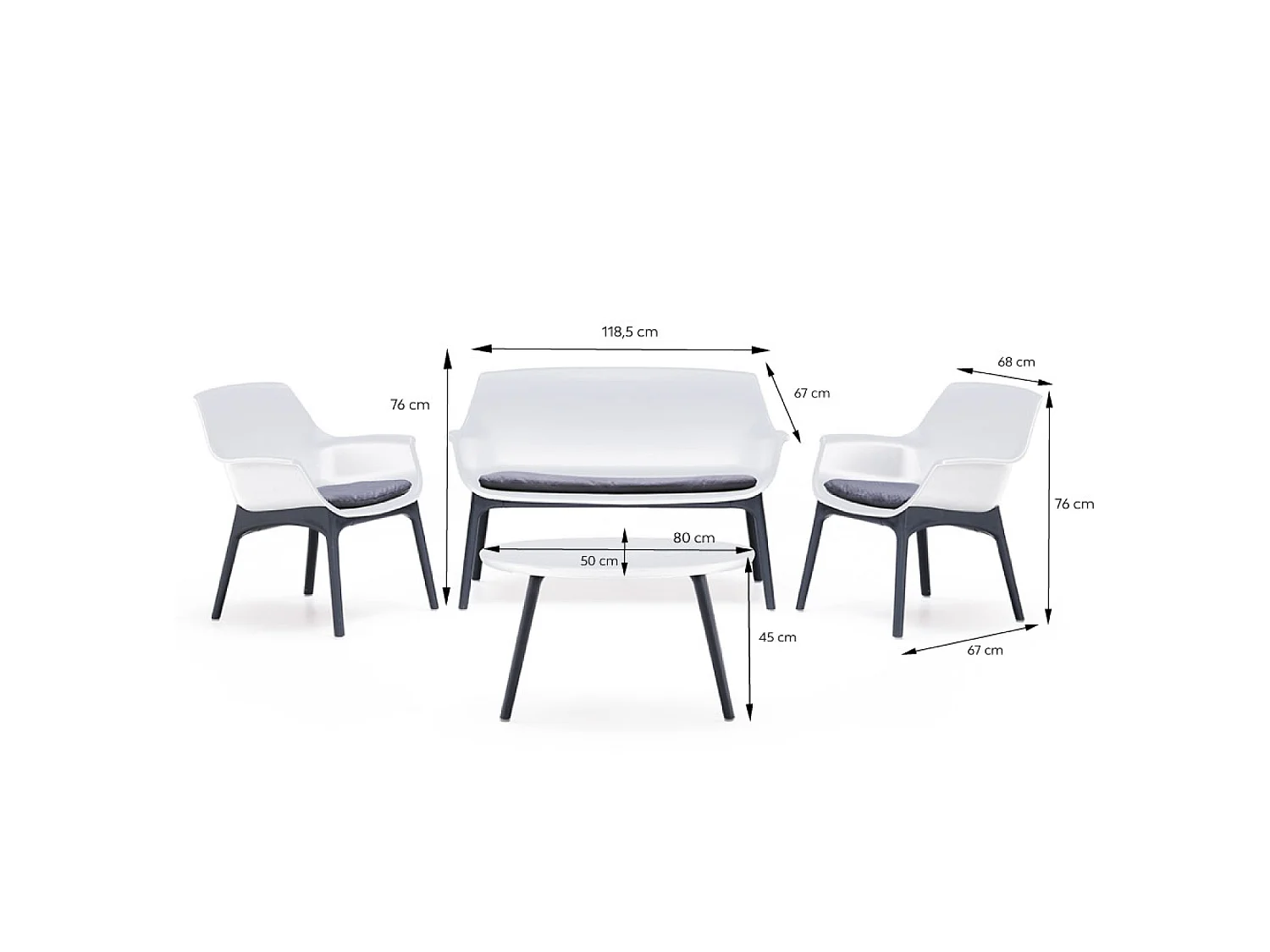 Salon de jardin 4 places blanc avec table basse IZMIR