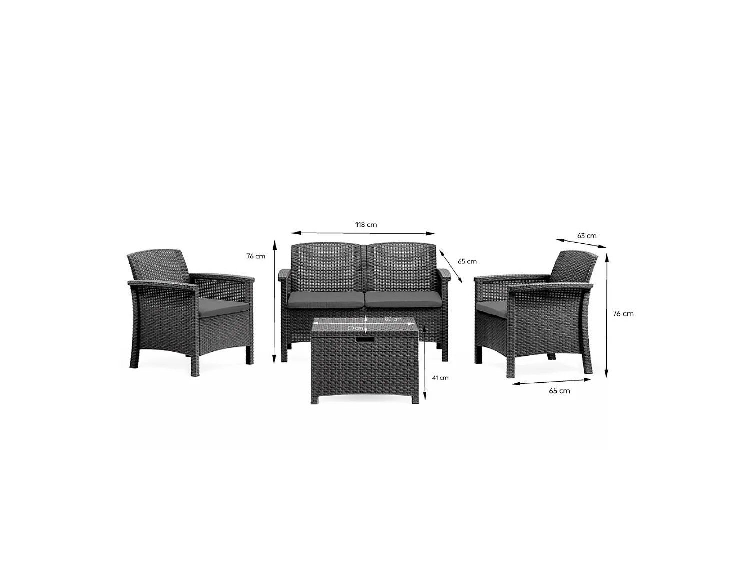 Salon de jardin 4 places effet résine tressée gris anthracite avec table basse MANIZA