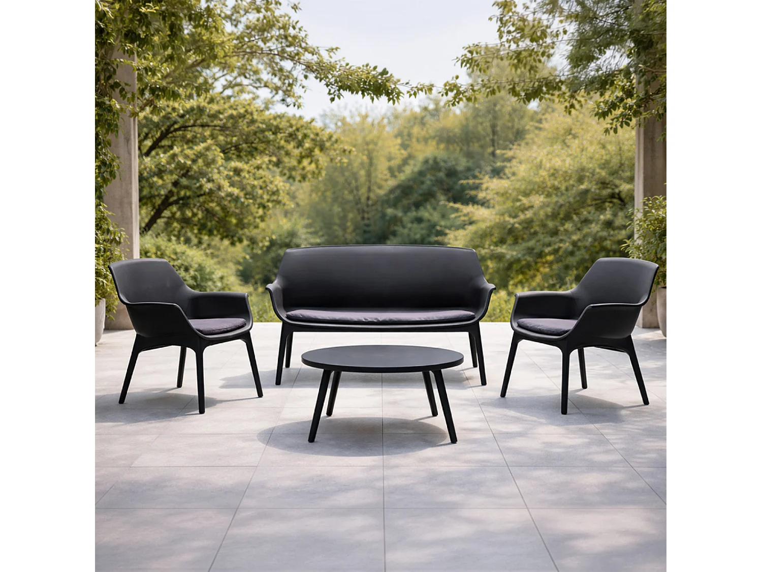 Salon de jardin 4 places gris anthracite avec table basse IZMIR