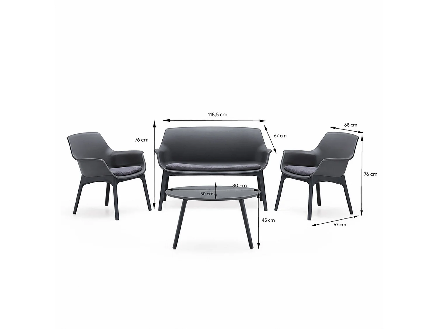 Salon de jardin 4 places gris anthracite avec table basse IZMIR