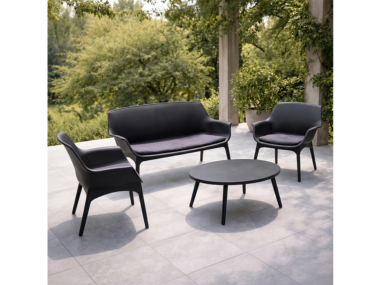 Salon de jardin 4 places gris anthracite avec table basse IZMIR