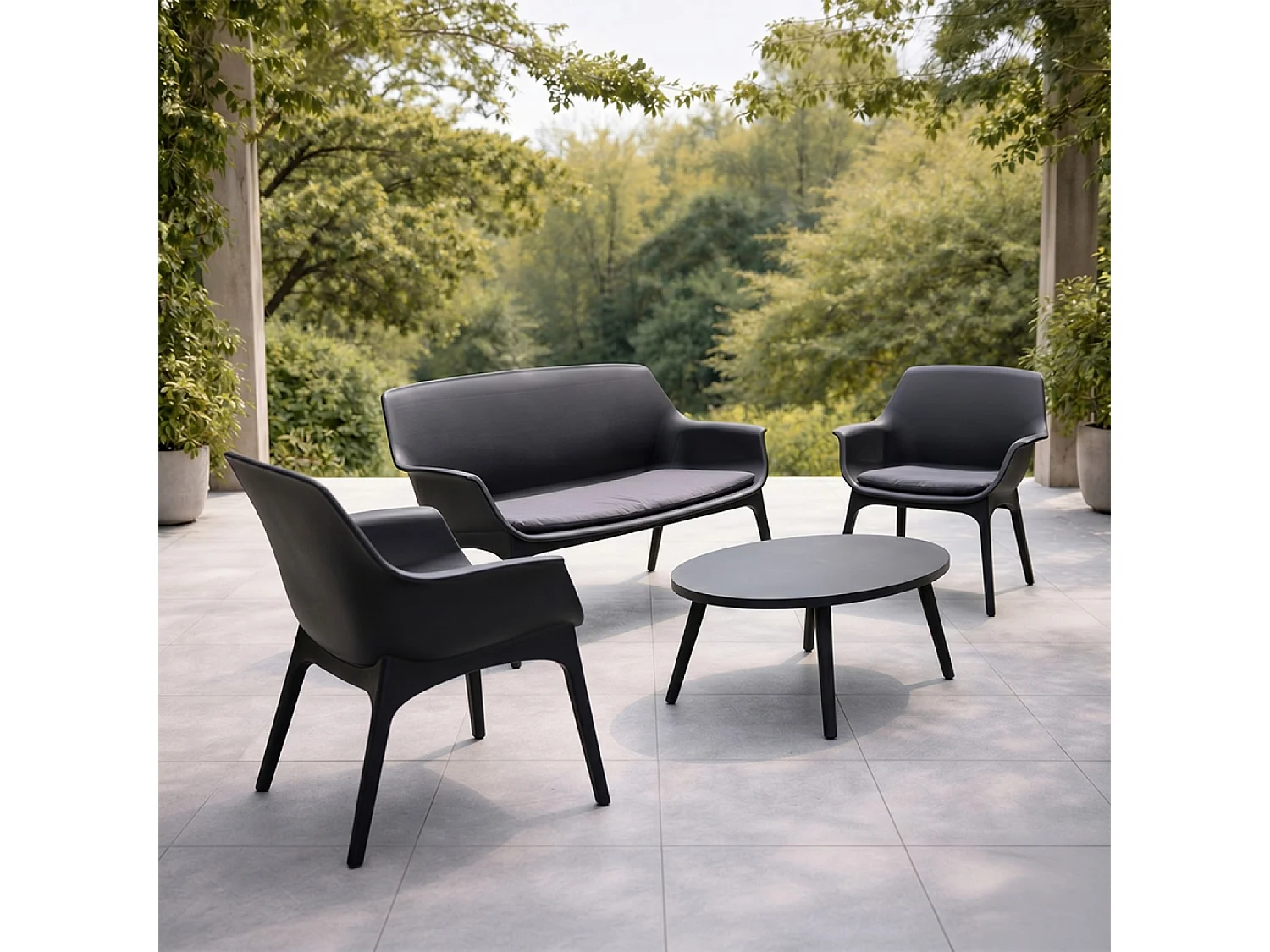 Salon de jardin 4 places gris anthracite avec table basse IZMIR