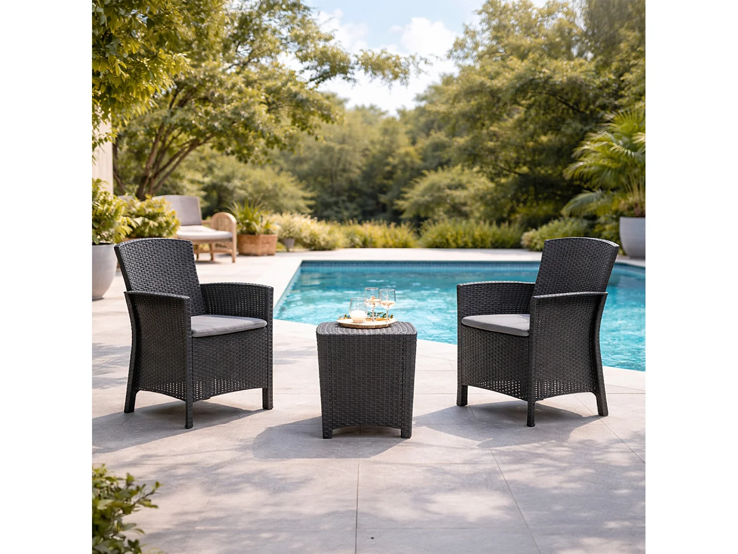 Ensemble de jardin 2 fauteuils gris anthracite avec table basse ADANA