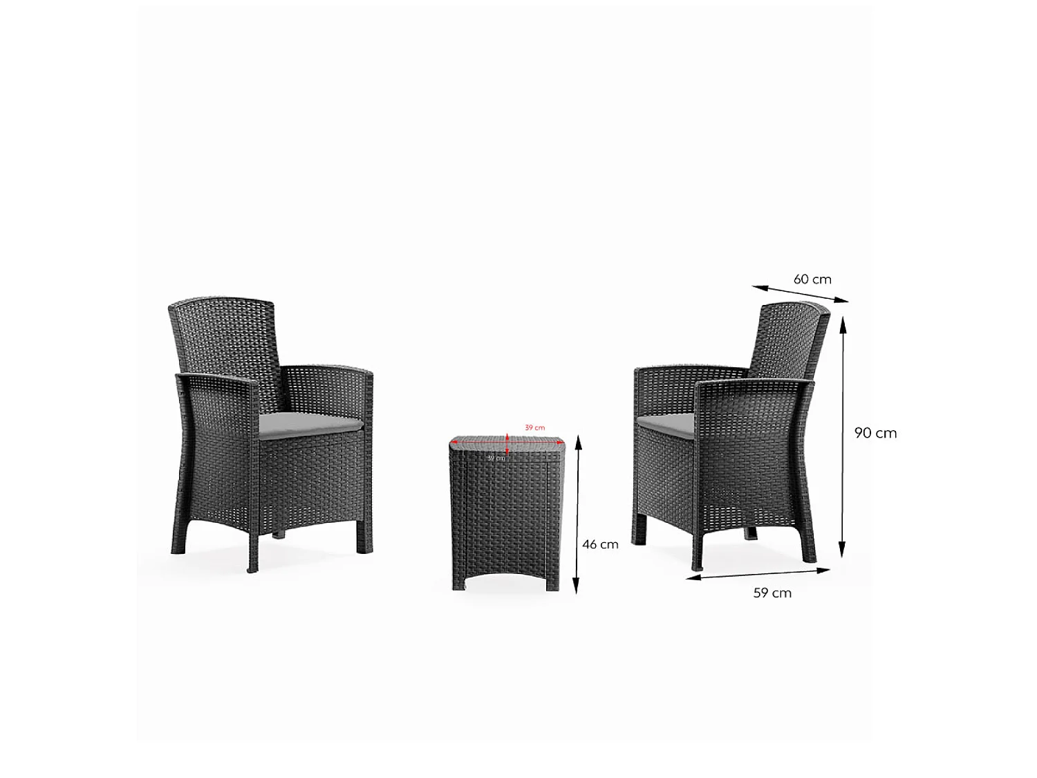 Ensemble de jardin 2 fauteuils gris anthracite avec table basse ADANA