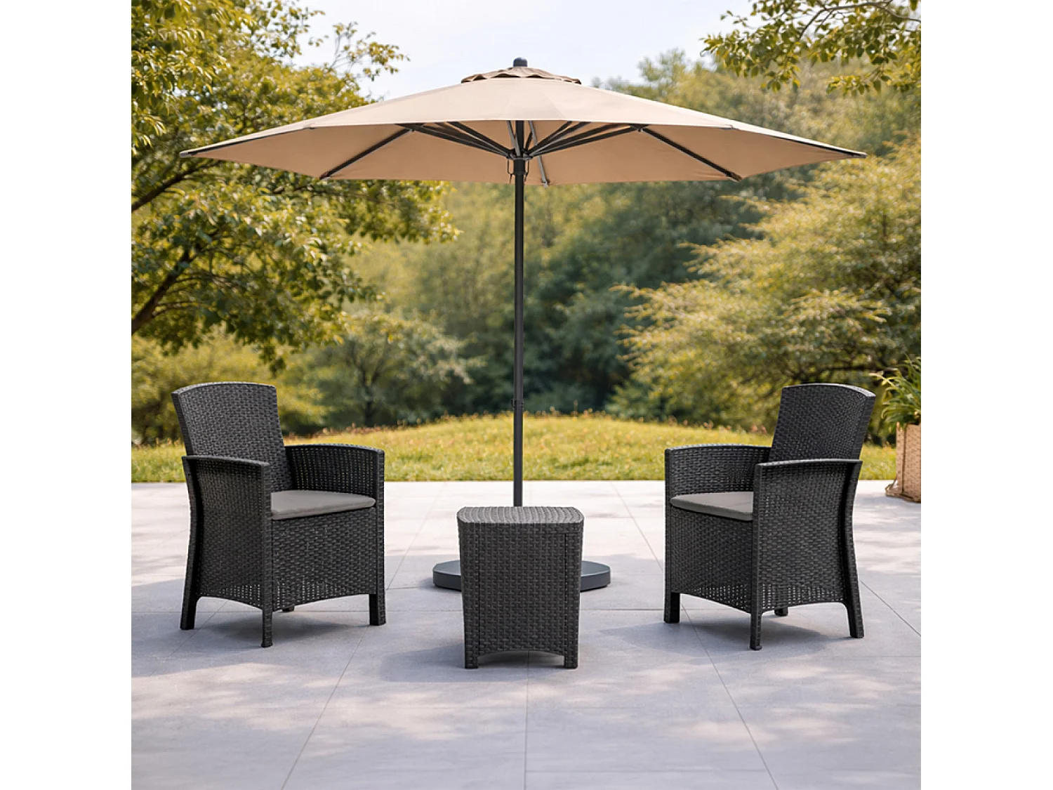 Ensemble de jardin 2 fauteuils gris anthracite avec table basse ADANA