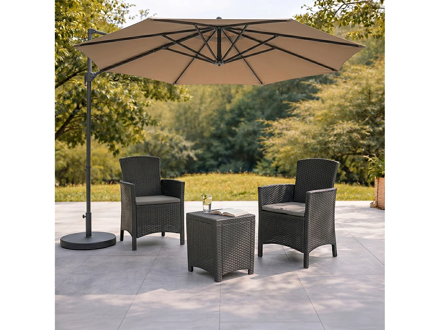 Ensemble de jardin 2 fauteuils gris anthracite avec table basse ADANA