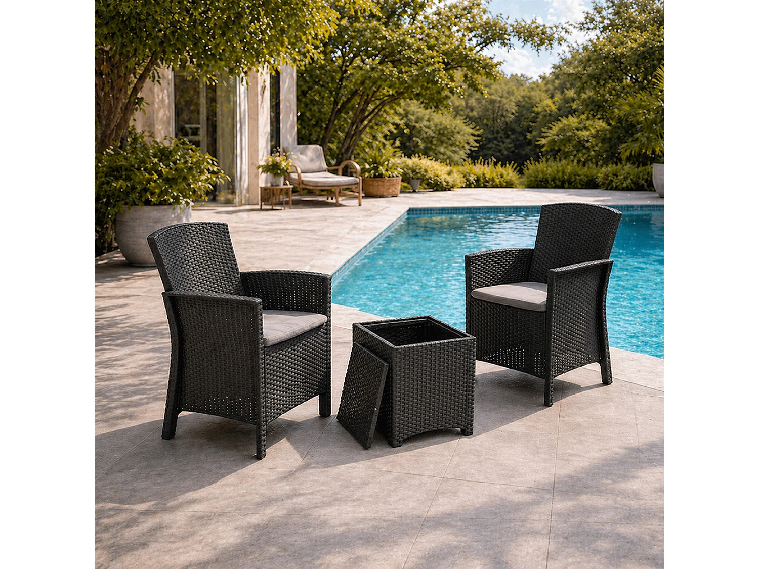 Ensemble de jardin 2 fauteuils gris anthracite avec table basse ADANA