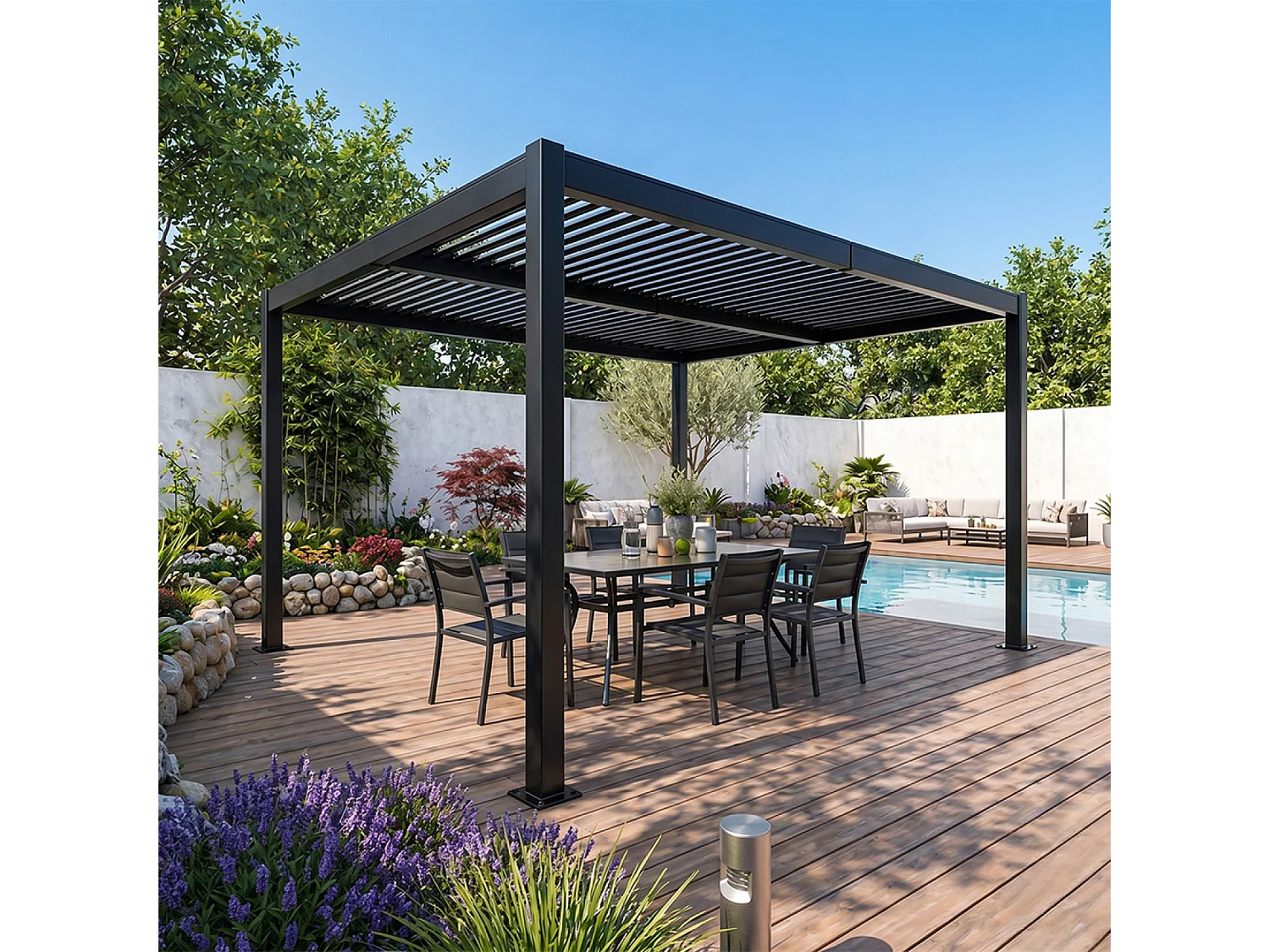 Pergola bioclimatique structure aluminium lames orientables 4x3m CORFU