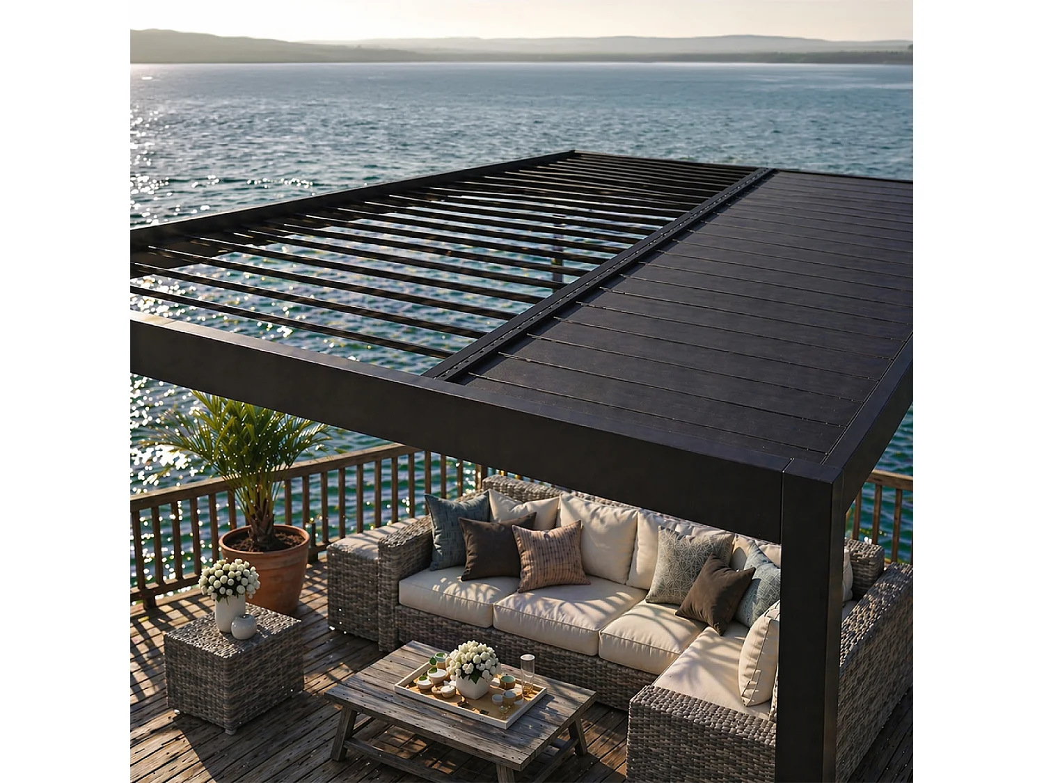 Pergola bioclimatique structure aluminium lames orientables 4x3m CORFU