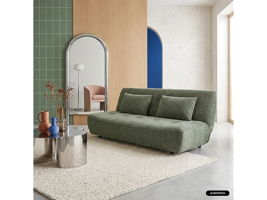 Sofá cama de tela chenilla, 3 plazas verde