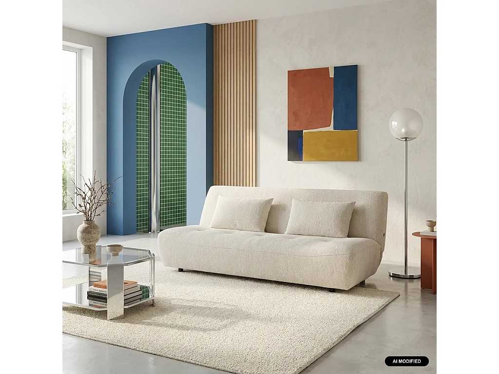 Canapé convertible clic-clac 3 places en tissu chenille blanc KLIK