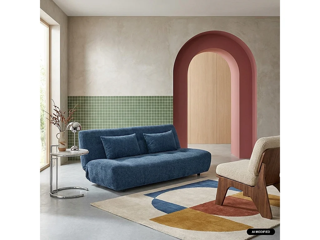 Canapé convertible clic-clac 3 places en tissu chenille bleu KLIK