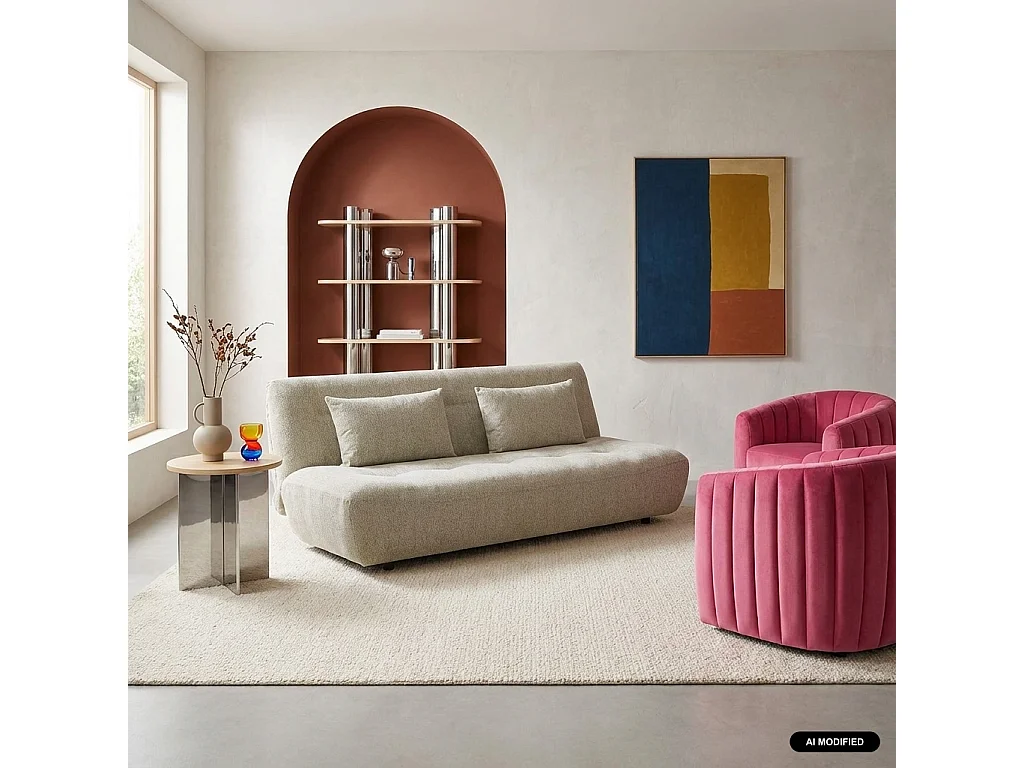 Sofá cama de tela chenilla, 3 plazas beige