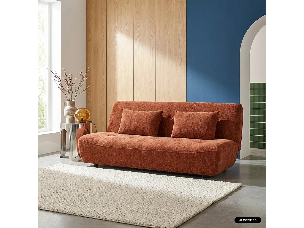 Sofá cama de tela chenilla, 3 plazas terracotta