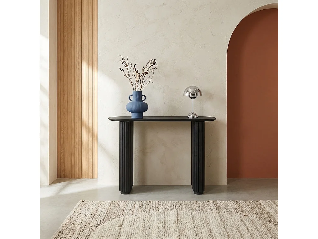 Console ovale bois d'hévéa placage chêne noir - Gabrielle