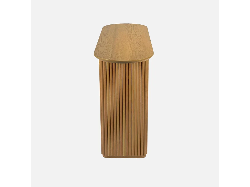 Consola ovalada de madera de caucho con chapa de roble roble