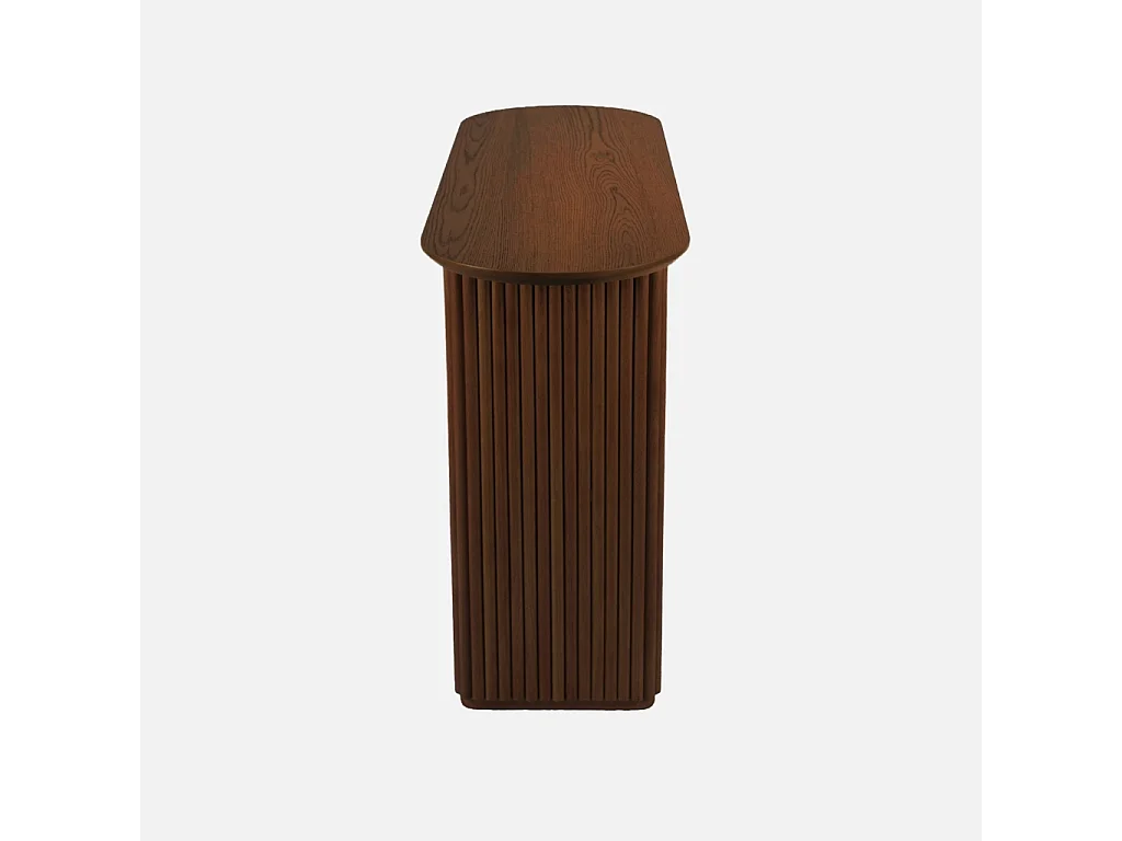 Consola ovalada de madera de caucho con chapa de roble nogal
