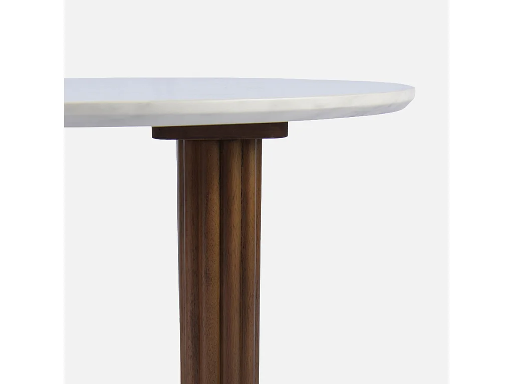 Table basse ovale bois d'hévéa noyer plateau effet pierre - Gabrielle