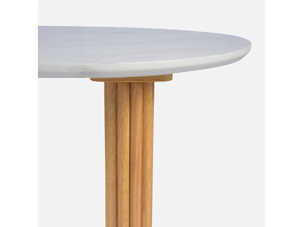 Table basse ovale bois d'hévéa naturel plateau effet pierre - Gabrielle