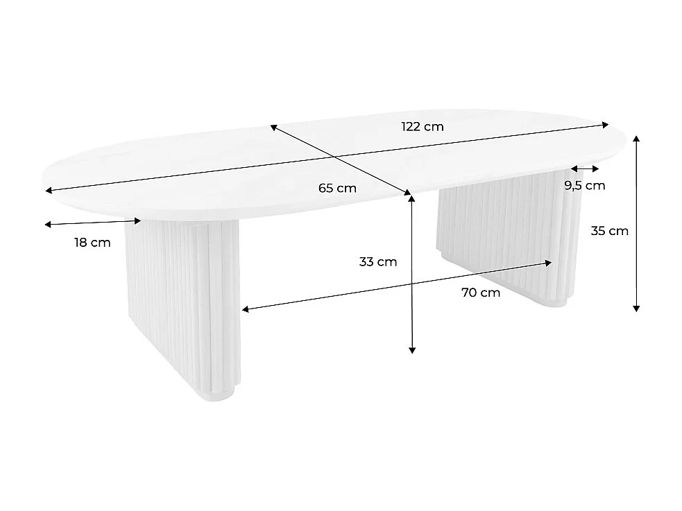 Table basse ovale bois d'hévéa naturel plateau effet pierre - Gabrielle