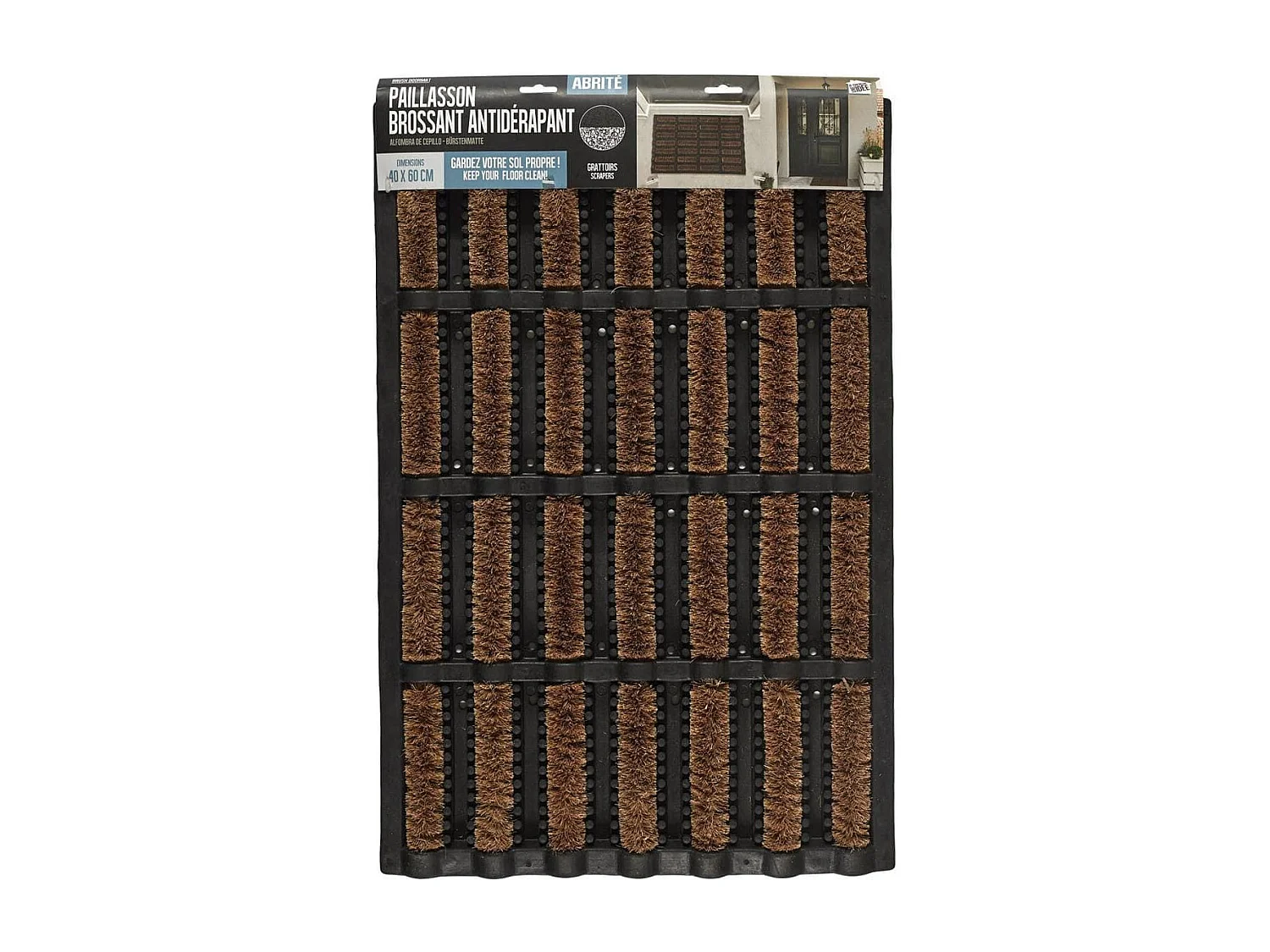 Tapis d'Entrée Grattoir Coco et Caoutchouc 40x60cm, Idéal pour Nettoyer les Chaussures, Résistant - QUORE