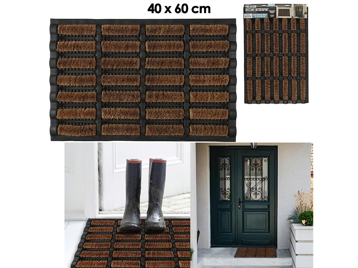 Tapis d'Entrée Grattoir Coco et Caoutchouc 40x60cm, Idéal pour Nettoyer les Chaussures, Résistant - QUORE