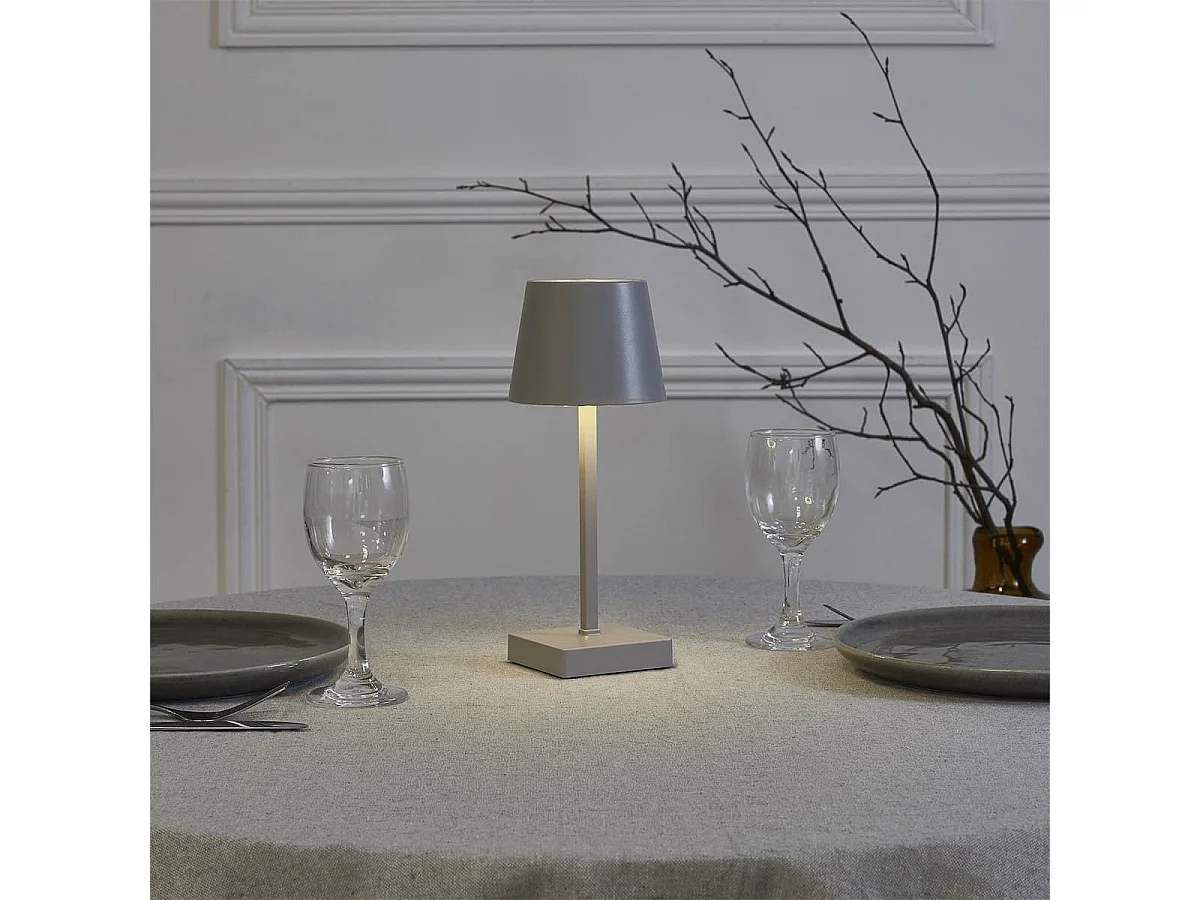 Lampe à poser led tactile taupe rechargeable USB avec 3 intensités de lumière blanche