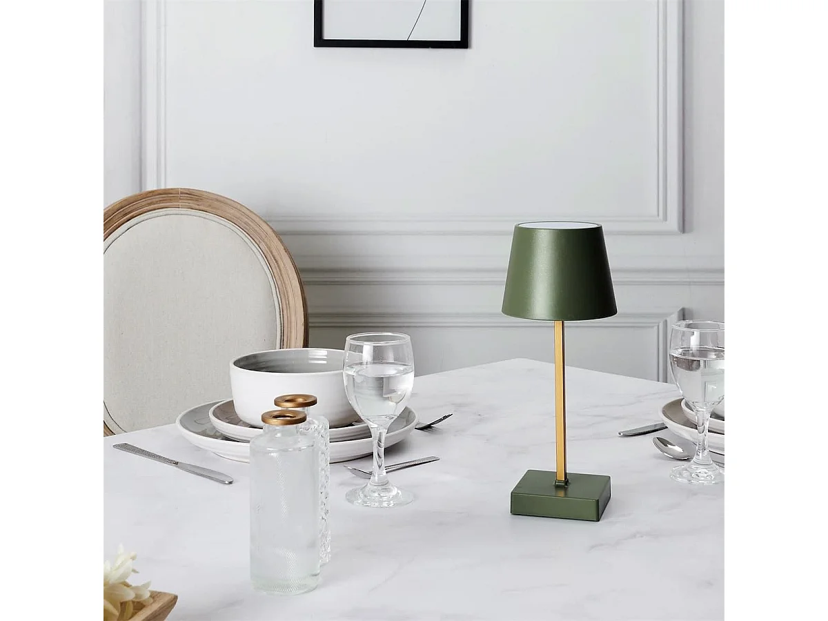 Lampe à poser led tactile vert rechargeable USB avec 3 intensités de lumière blanche