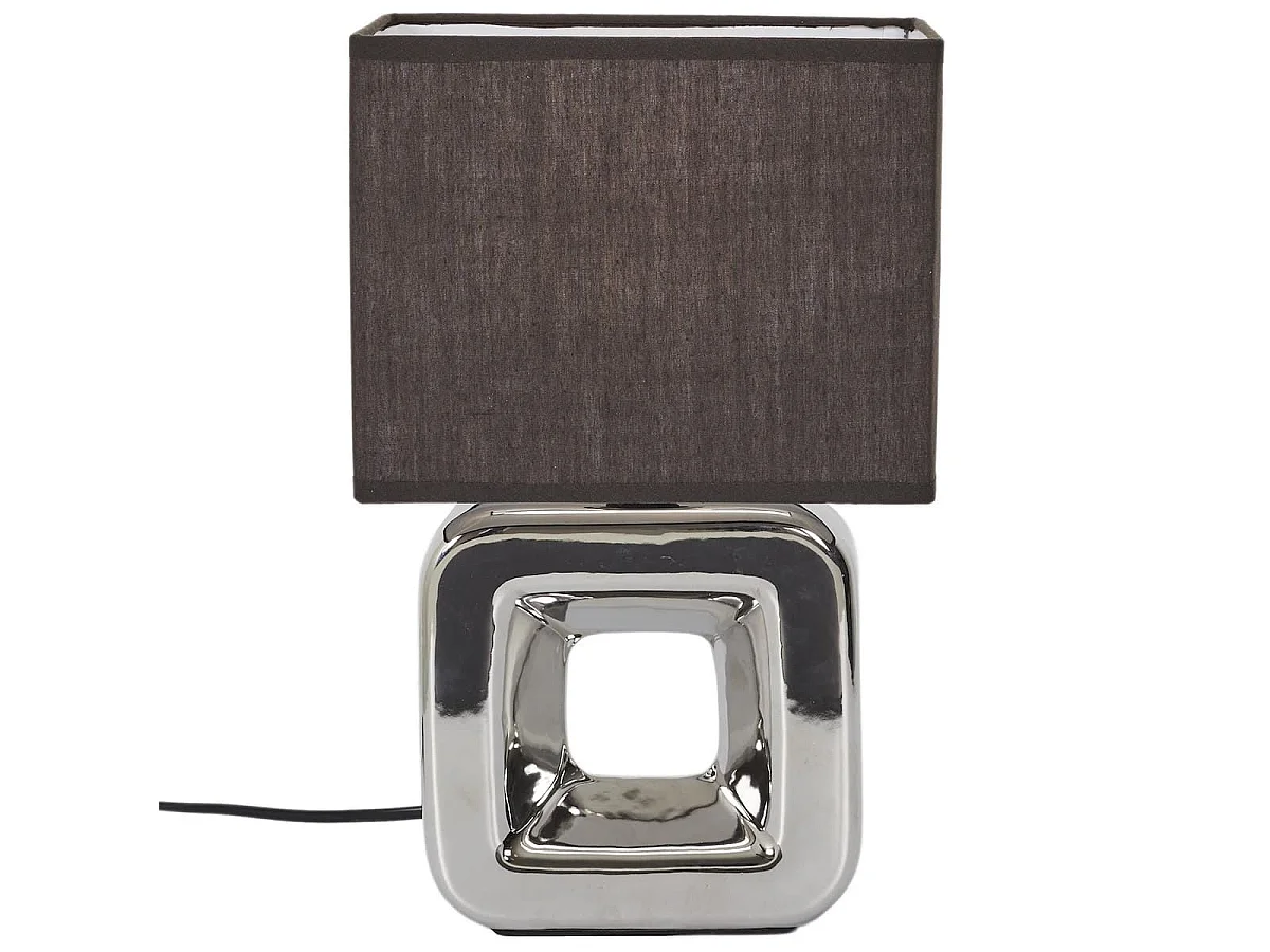 Lampe à poser carrée porcelaine argentée finition chromée (H32,5cm)