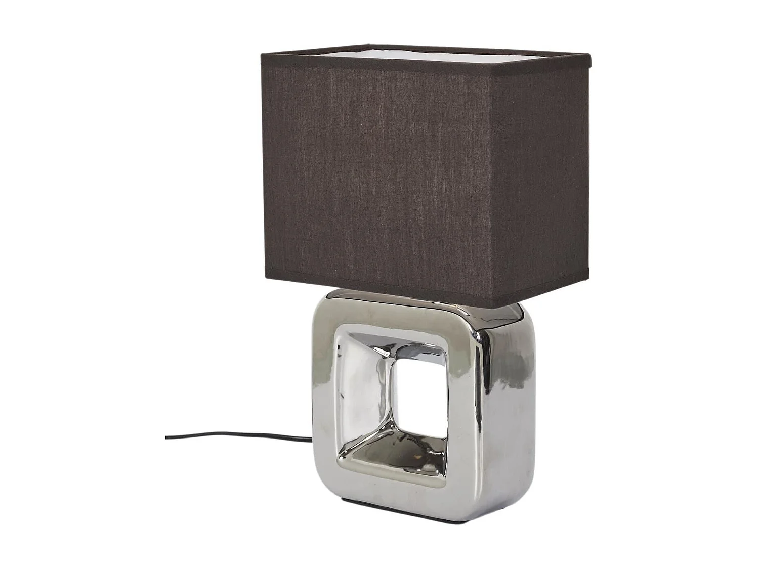 Lampe à poser carrée porcelaine argentée finition chromée (H32,5cm)