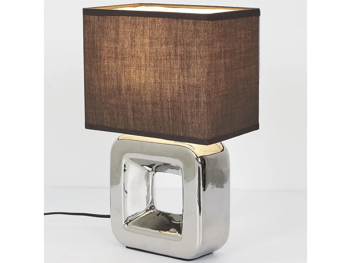 Lampe à poser carrée porcelaine argentée finition chromée (H32,5cm)