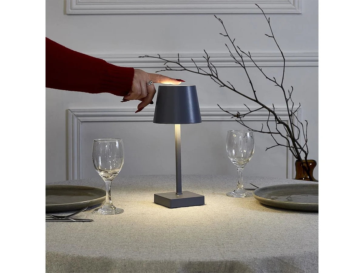 Lampe à poser led tactile gris rechargeable USB avec 3 intensités de lumière blanche